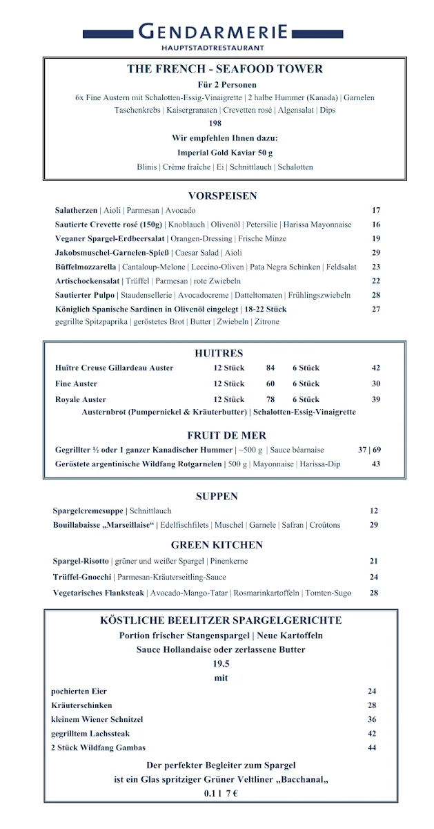 Hauptstadtrestaurant Gendarmerie – Speisekarte in Berlin