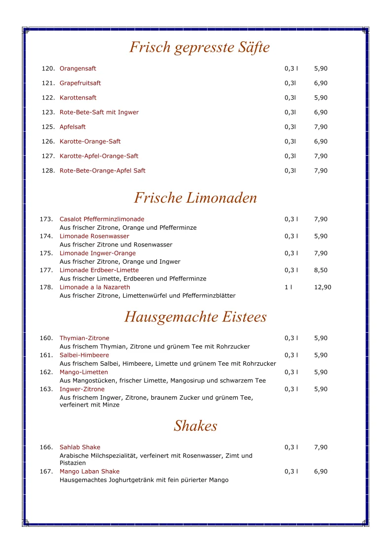 Casalot Restaurant – Speisekarte in Berlin