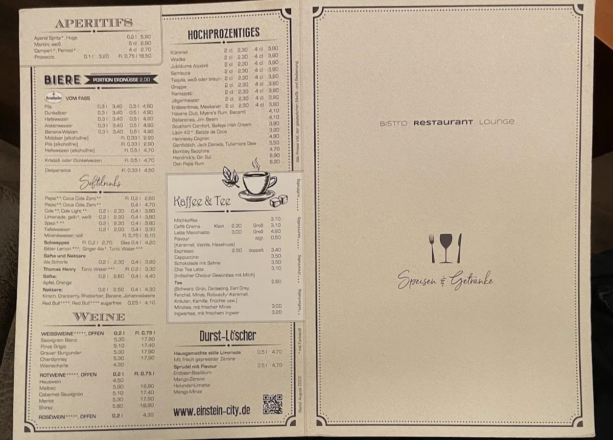Einstein City – Speisekarte in Hamburg