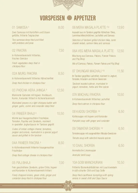 Mera Masala - Indian Tandoori Restaurant – Speisekarte in Frankfurt am Main, Hessen