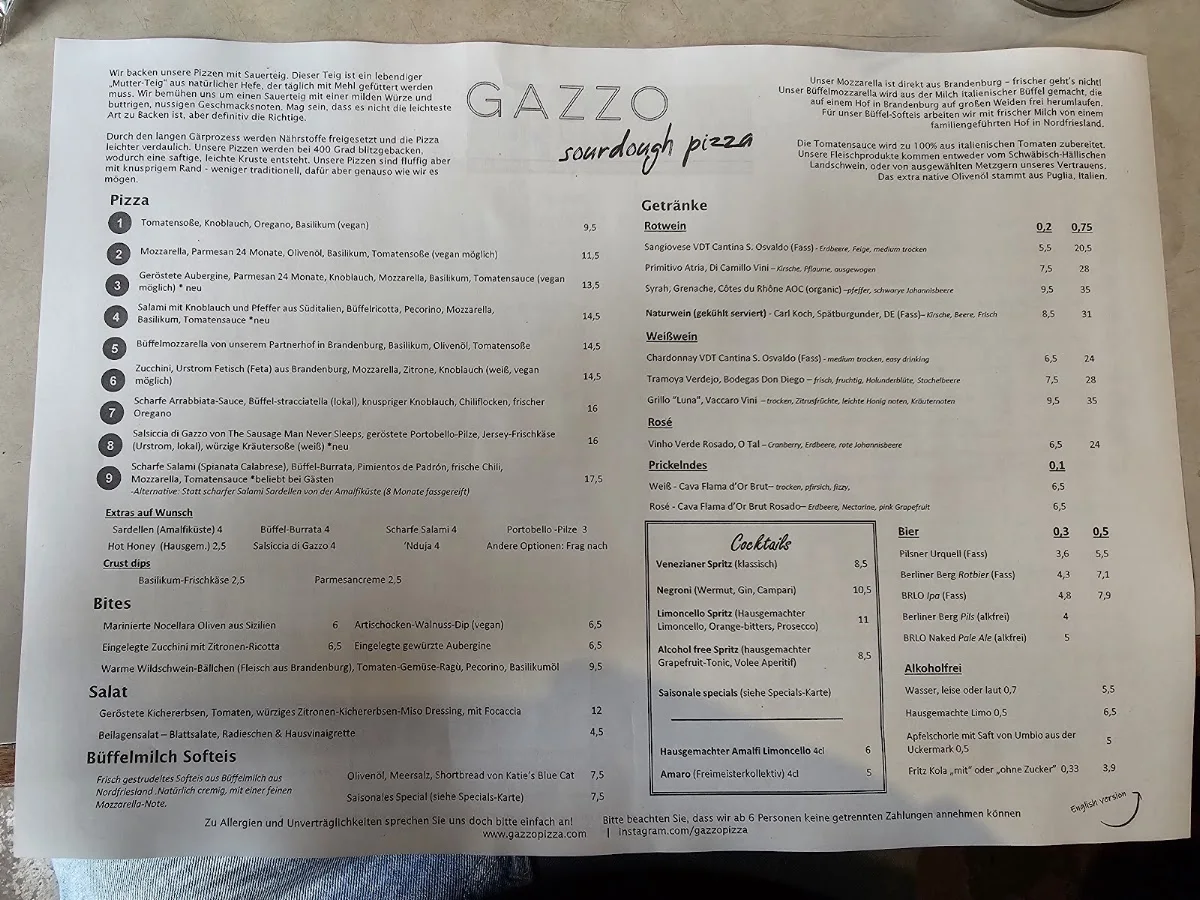 Gazzo – Speisekarte in Berlin