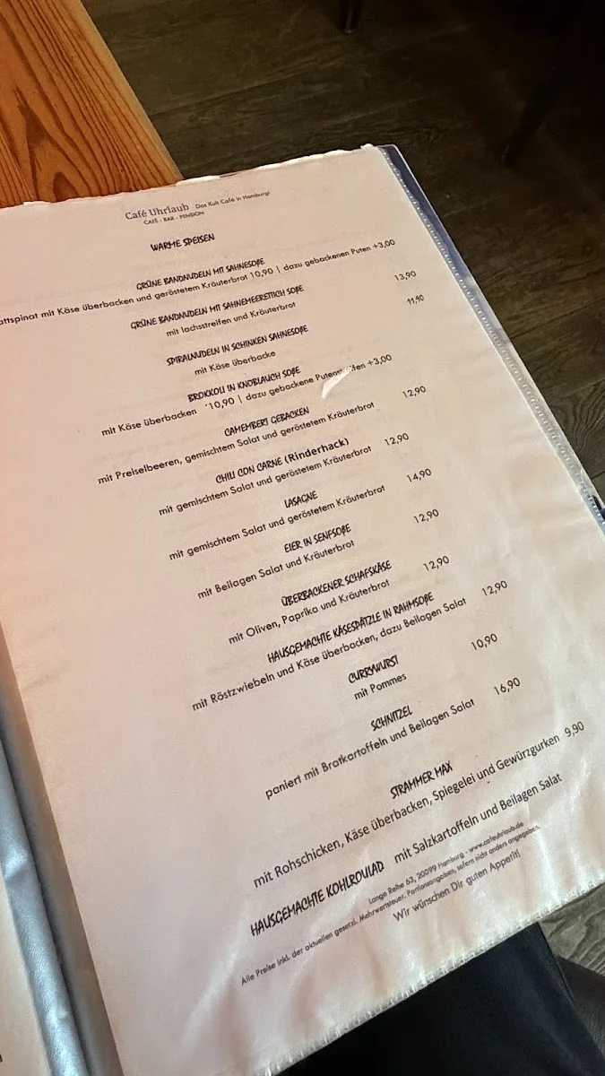 Café Uhrlaub – Speisekarte in Hamburg