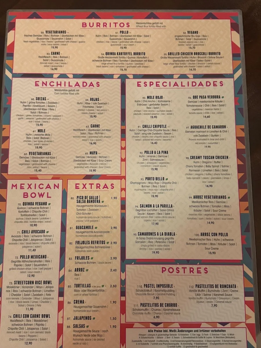 Que Pasa Mexican restaurant – Speisekarte in Berlin