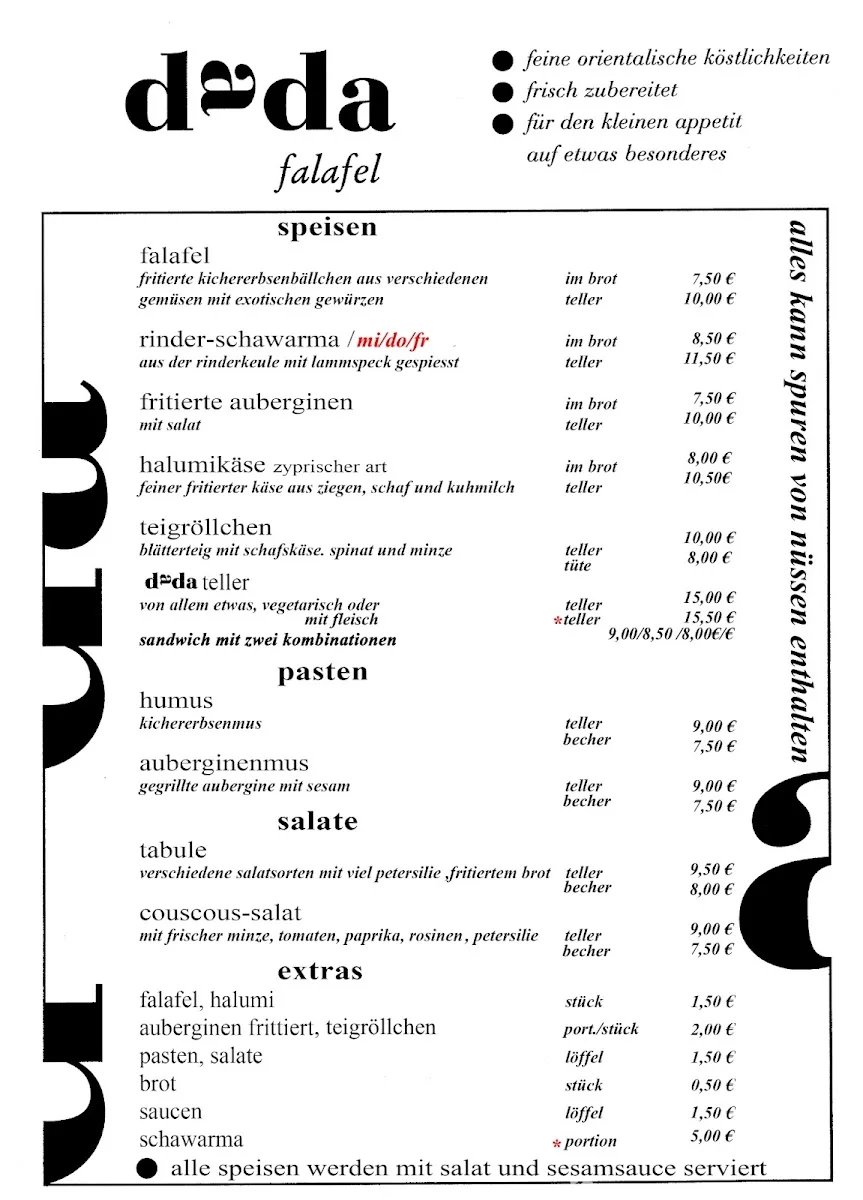 Dada Falafel – Speisekarte in Berlin