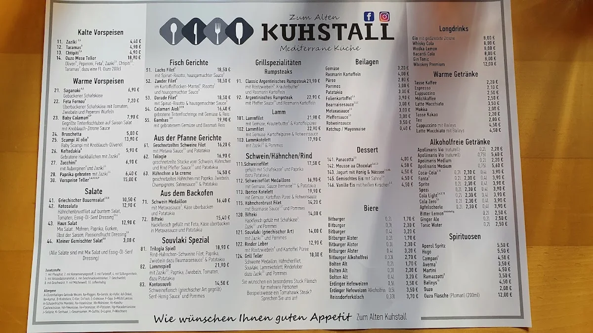 Zum alten Kuhstall - Dimitrios Valodimos – Speisekarte in Erkelenz, Nordrhein-Westfalen