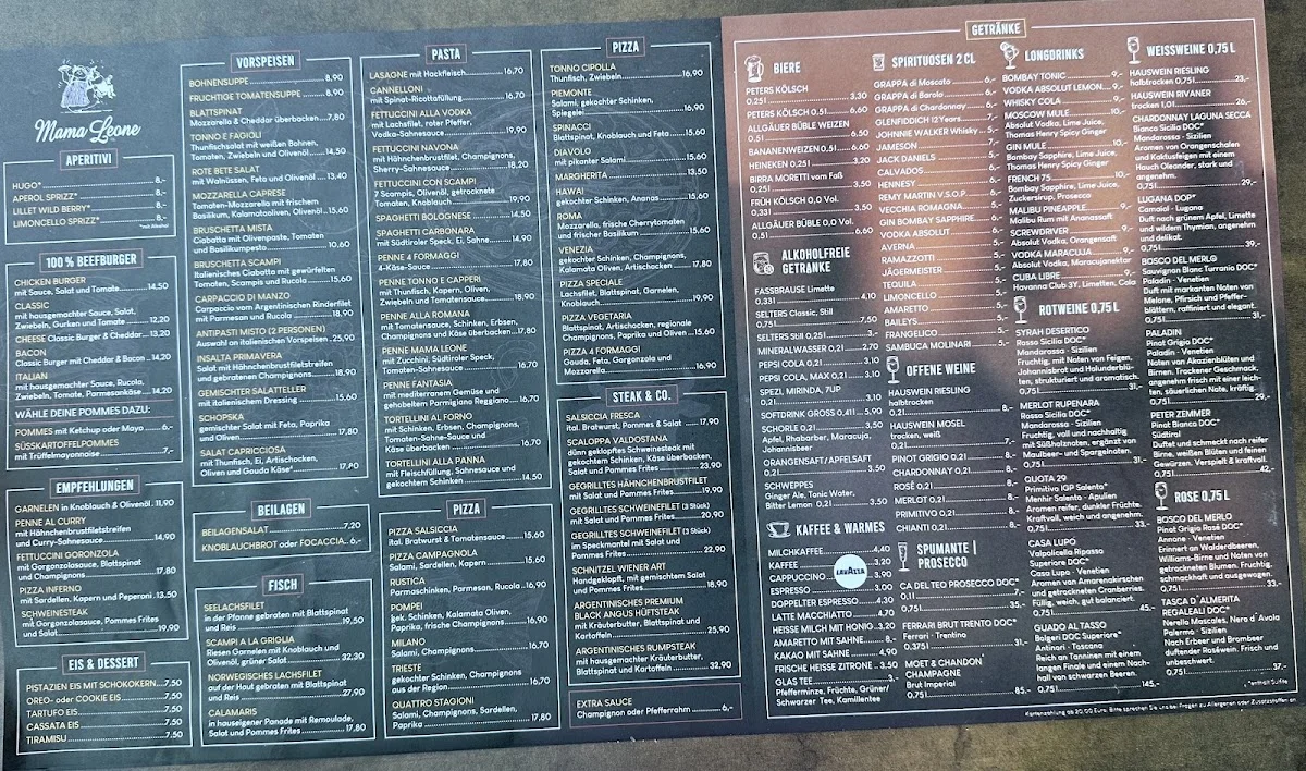 Restaurant Mama Leone – Speisekarte in Köln, Nordrhein-Westfalen
