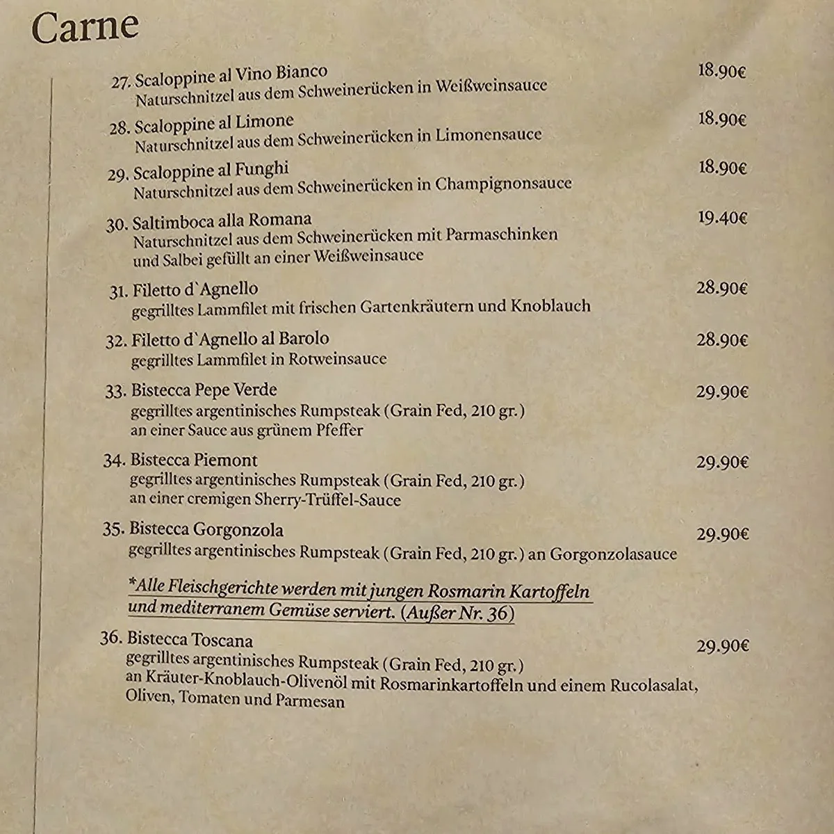 Ristorante Toscanini – Speisekarte in Köln, Nordrhein-Westfalen