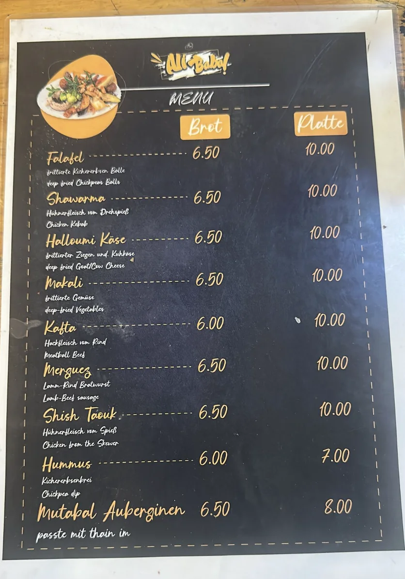 Ali Baba – Speisekarte in Berlin