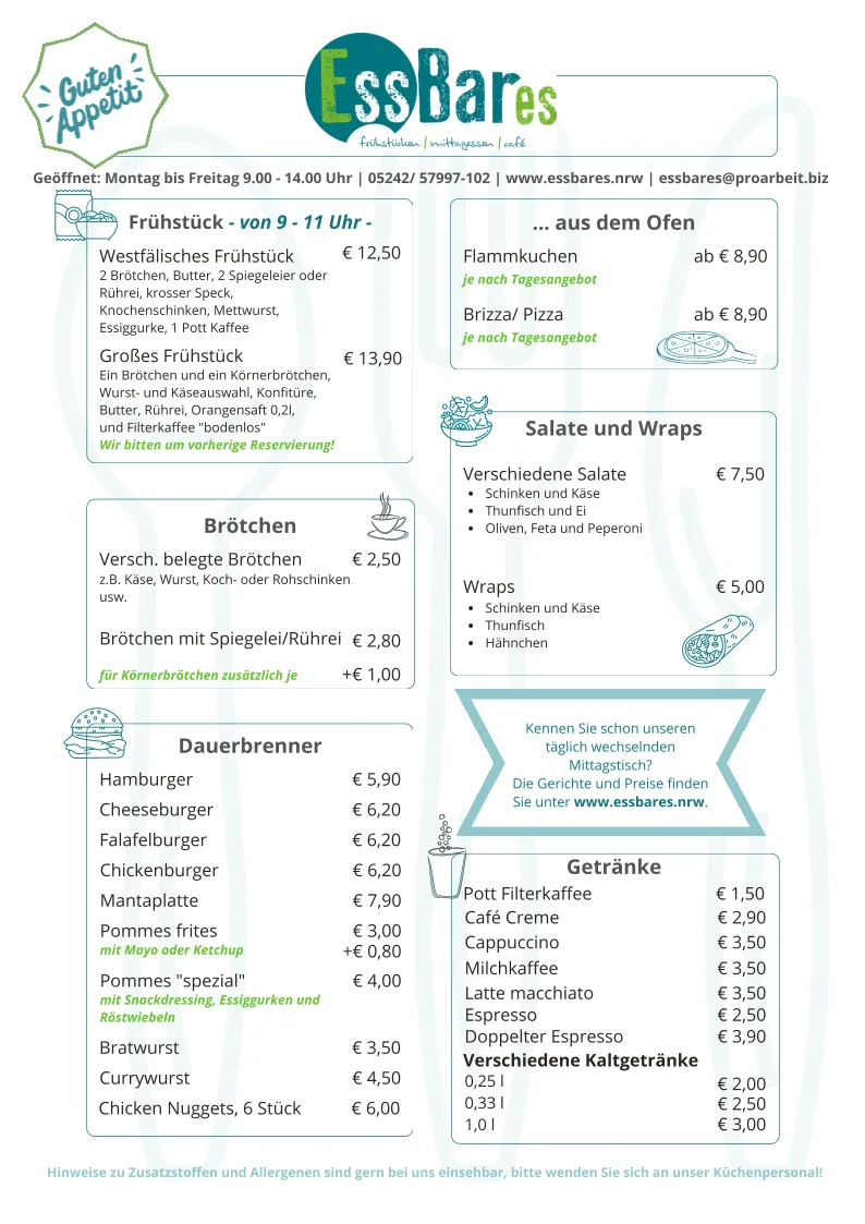 EssBares im Haus der Ausbildung – Speisekarte in Rheda-Wiedenbrück, Nordrhein-Westfalen