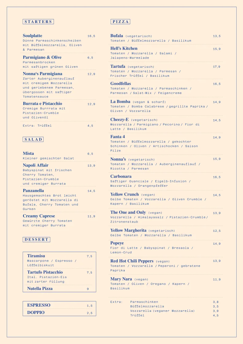 Soul Kitchen | Neapolitanische Pizza – Speisekarte in München, Bayern