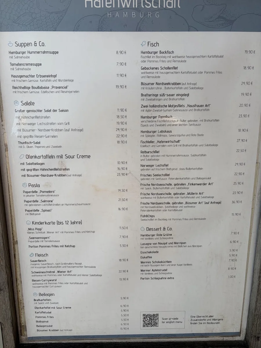 Hafenwirtschaft Hamburg – Speisekarte in Hamburg