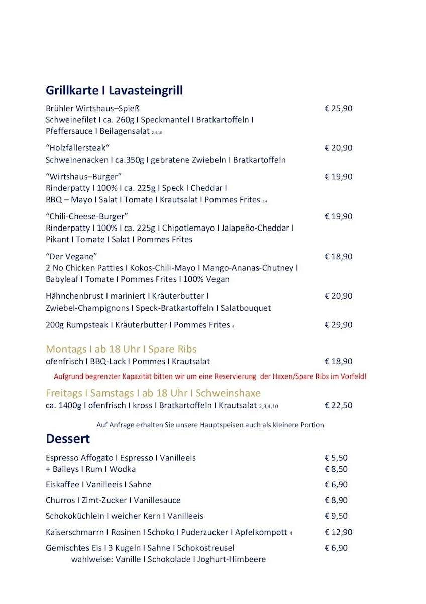 Brühler Wirtshaus am Schloss – Speisekarte in Brühl, Nordrhein-Westfalen
