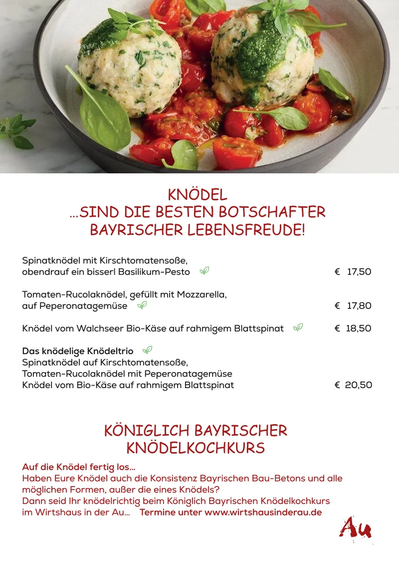 Wirtshaus in der Au – Speisekarte in München, Bayern