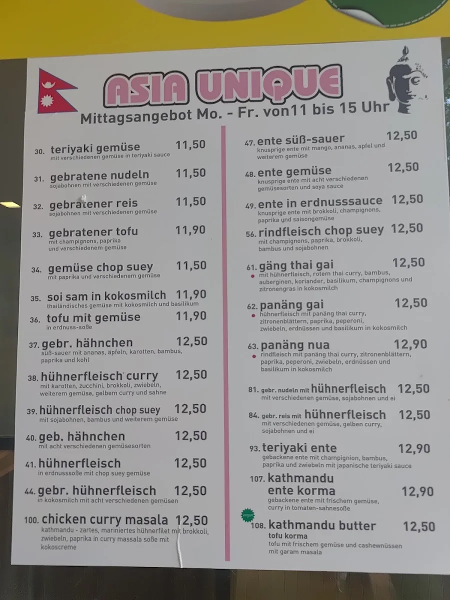 Asia Unique – Speisekarte in Hamburg
