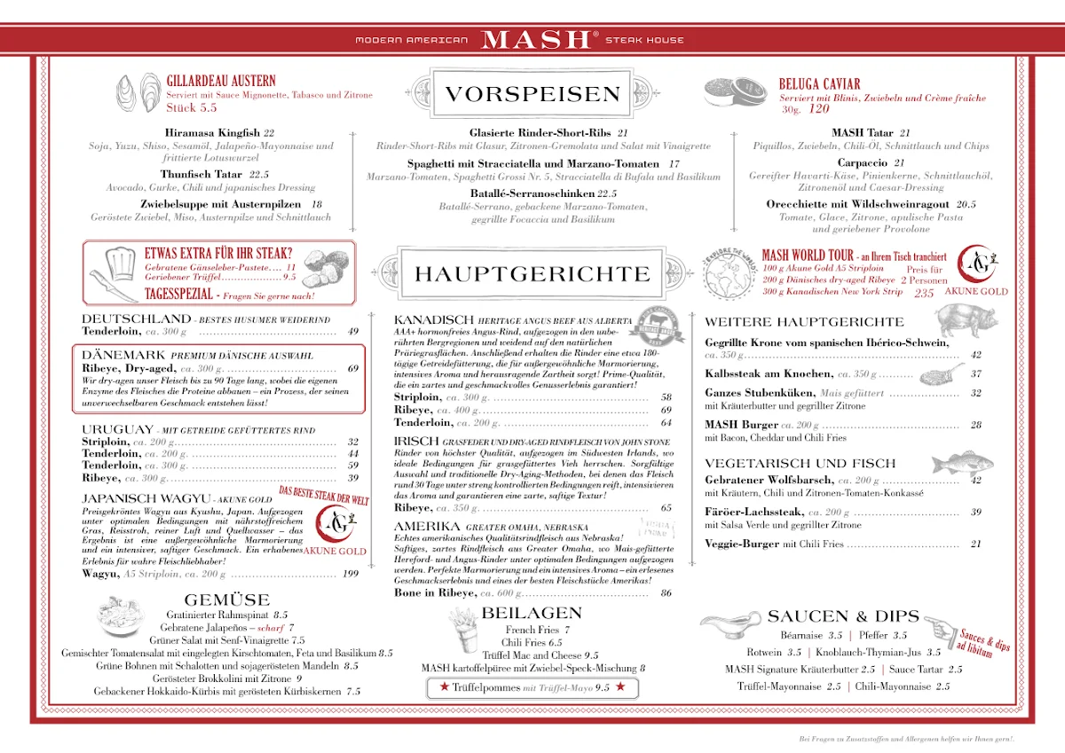 Steakhouse Hamburg MASH – Speisekarte in Hamburg