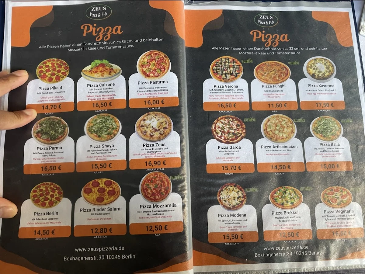 Zeus Pizza & Pide – Speisekarte in Berlin