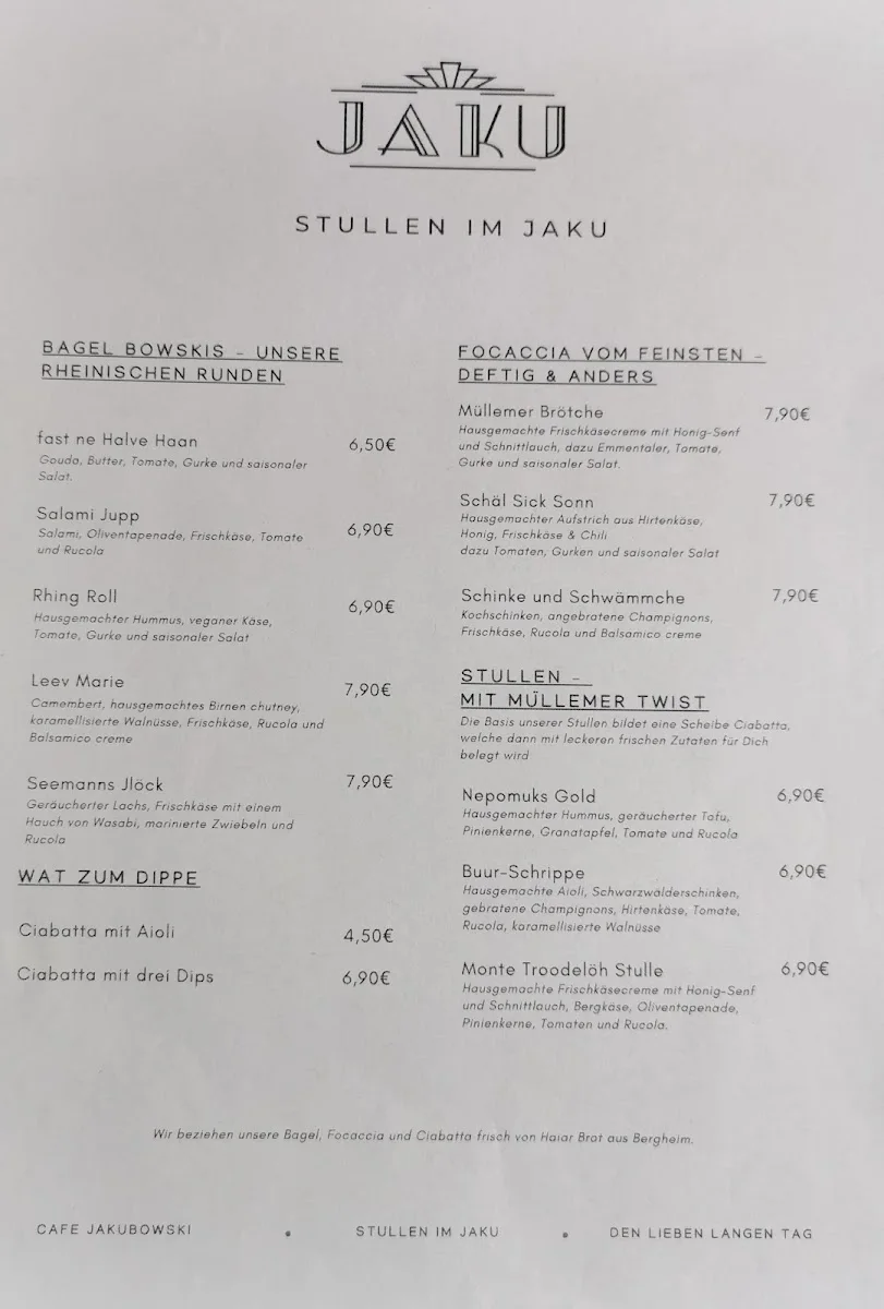 Café jakubowski – Speisekarte in Köln, Nordrhein-Westfalen