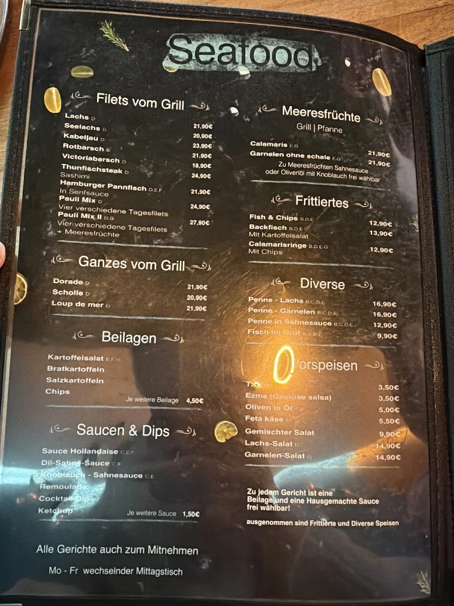 Fisch Pauli – Speisekarte in Hamburg