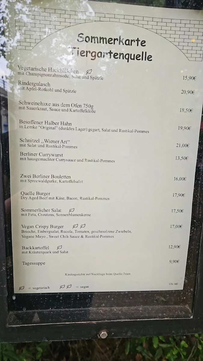 Tiergartenquelle – Speisekarte in Berlin