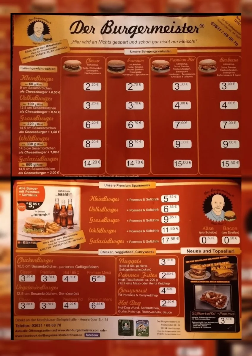 Der Burgermeister – Speisekarte in Nordhausen, Thüringen