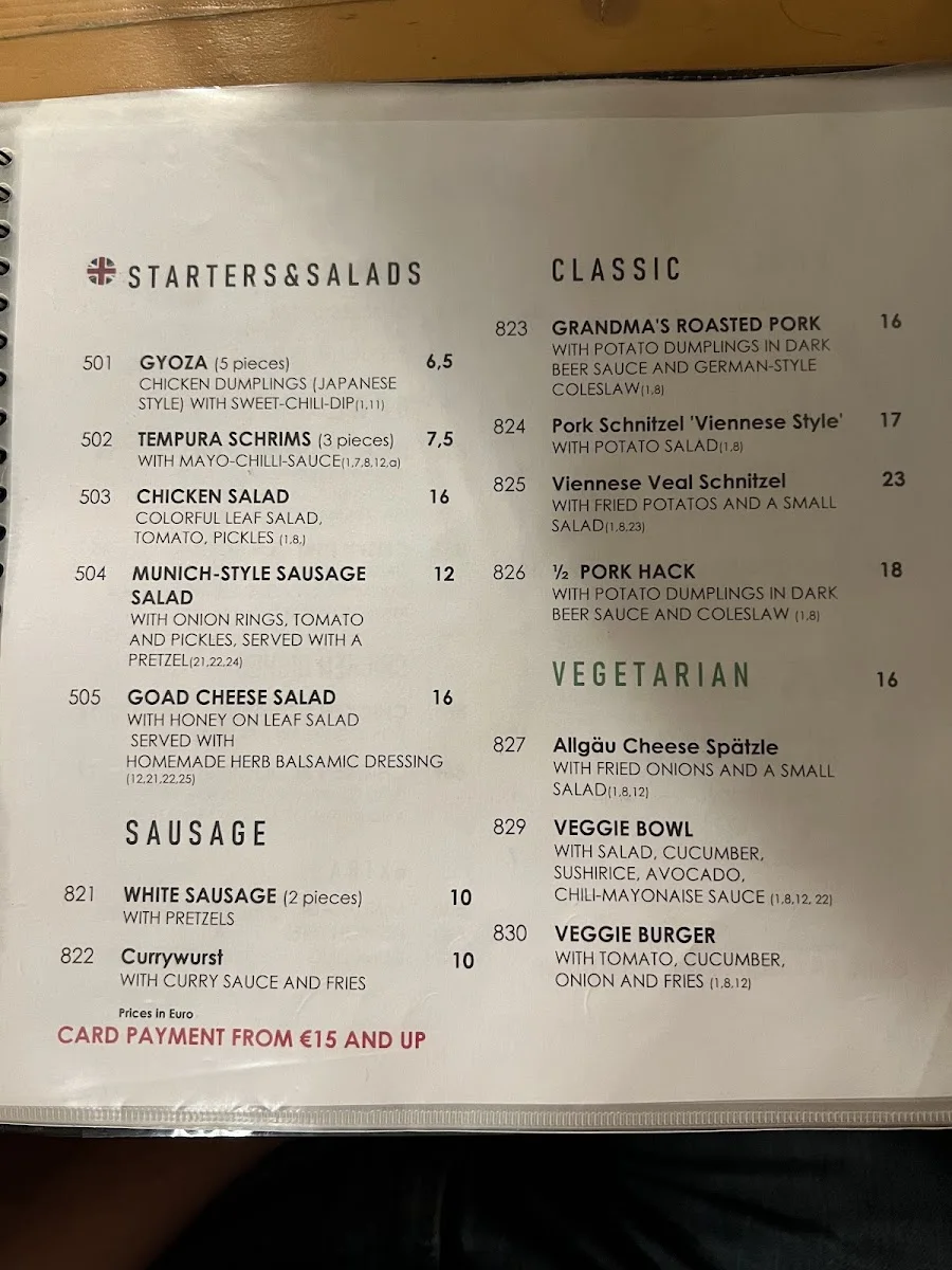 Atzinger Wirtshaus – Speisekarte in München, Bayern