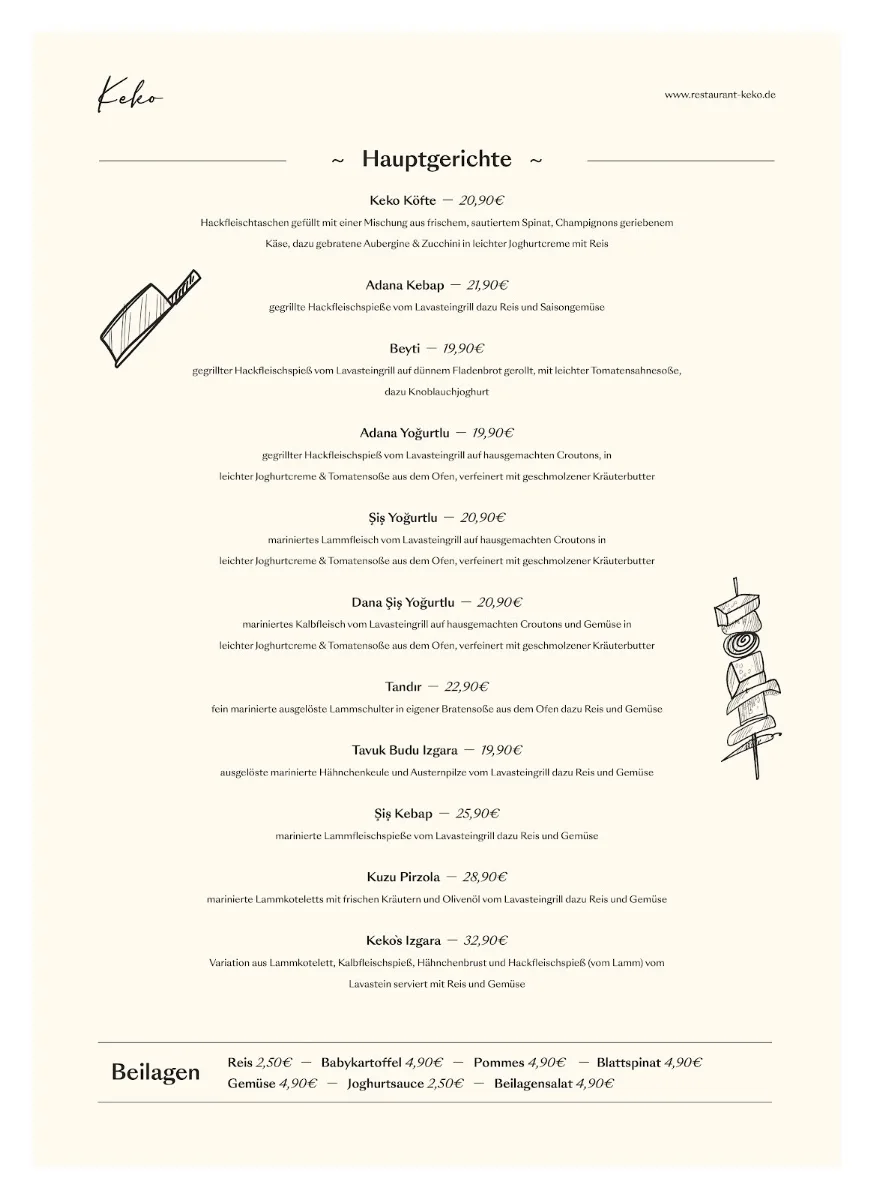 Restaurant Keko – Speisekarte in München, Bayern