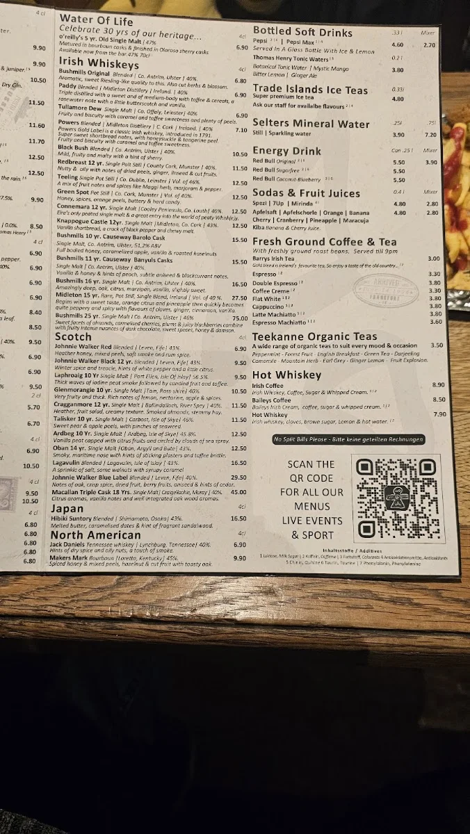 o'reilly's Irish pubs – Speisekarte in Frankfurt am Main, Hessen