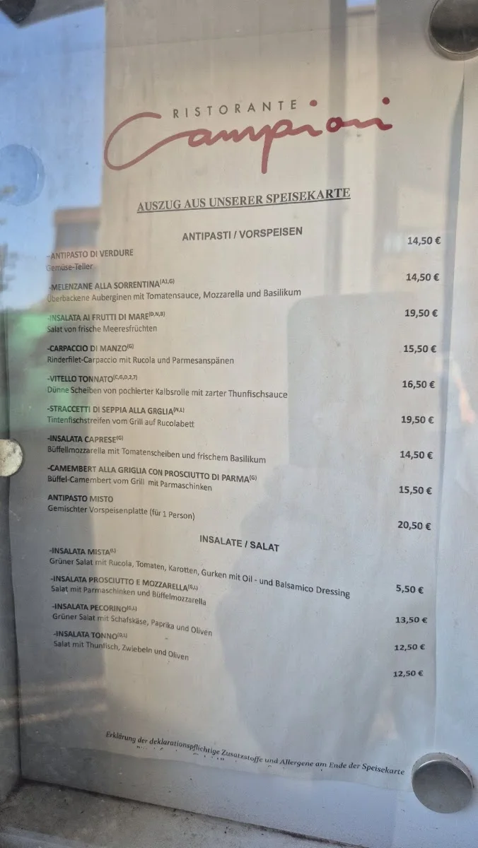 Ristorante Campioni – Speisekarte in Ostfildern, Baden-Württemberg
