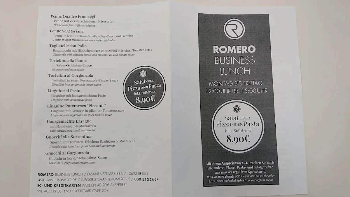 ROMERO – Speisekarte in Berlin