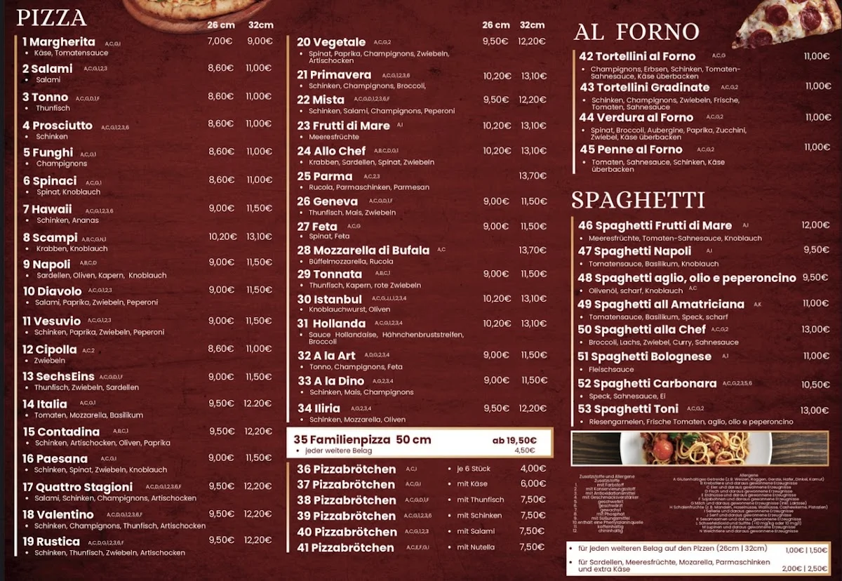 Pizzeria Toni Krefeld – Speisekarte in Krefeld, Nordrhein-Westfalen