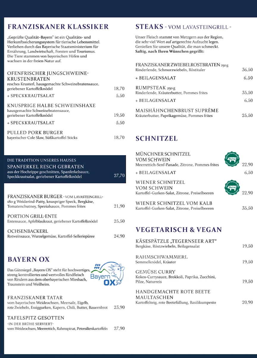 Zum Franziskaner – Speisekarte in München, Bayern
