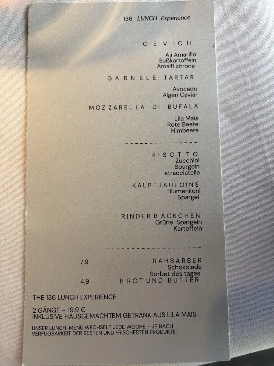 136 Berlin Restaurant – Speisekarte in Berlin