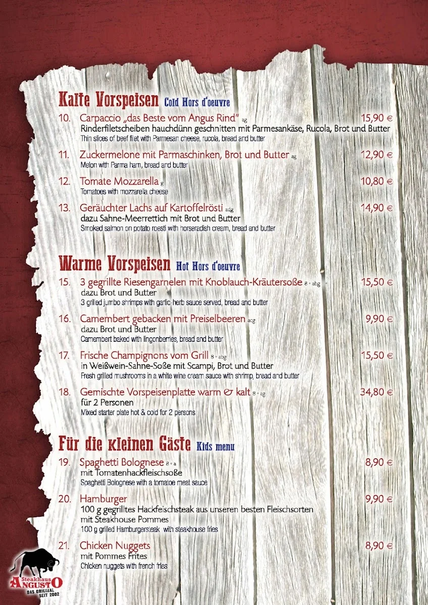 Steakhaus Angusto – Speisekarte in Köln, Nordrhein-Westfalen