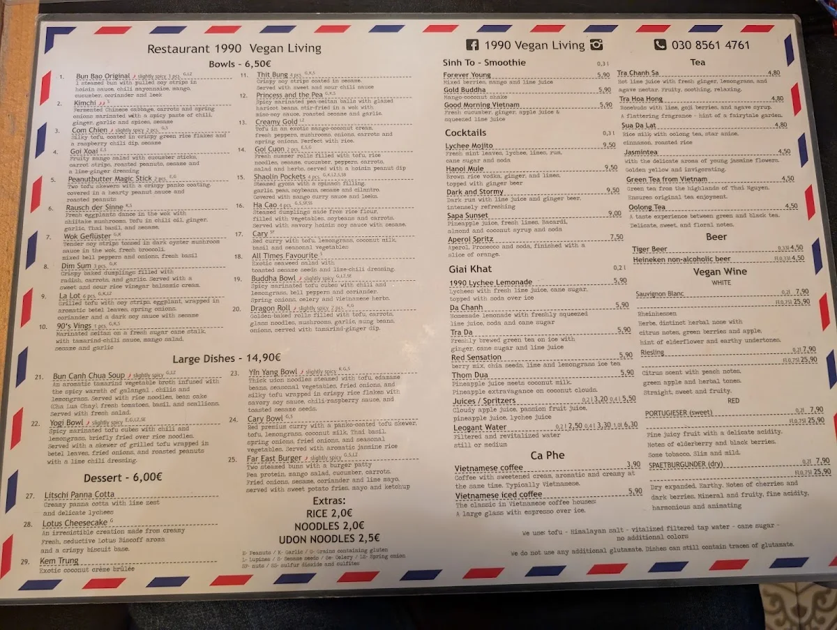 1990 Vegan Living – Speisekarte in Berlin