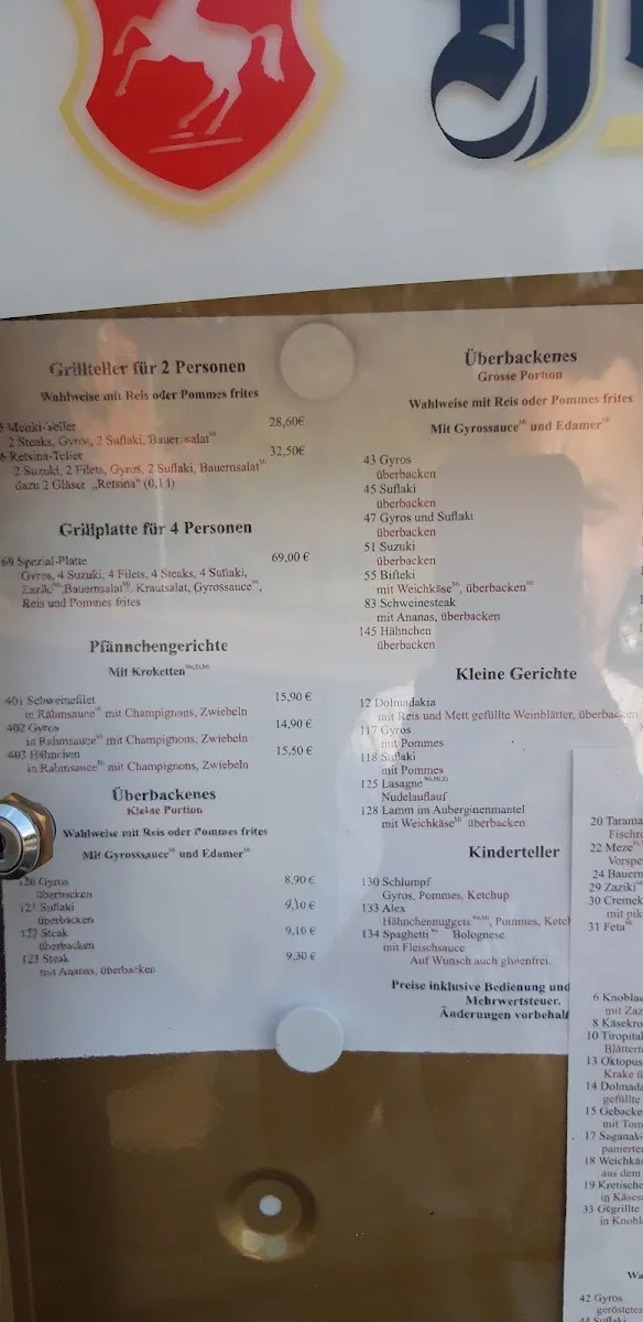 Theo Kefis Restaurant Alexandros – Speisekarte in Wunstorf, Niedersachsen