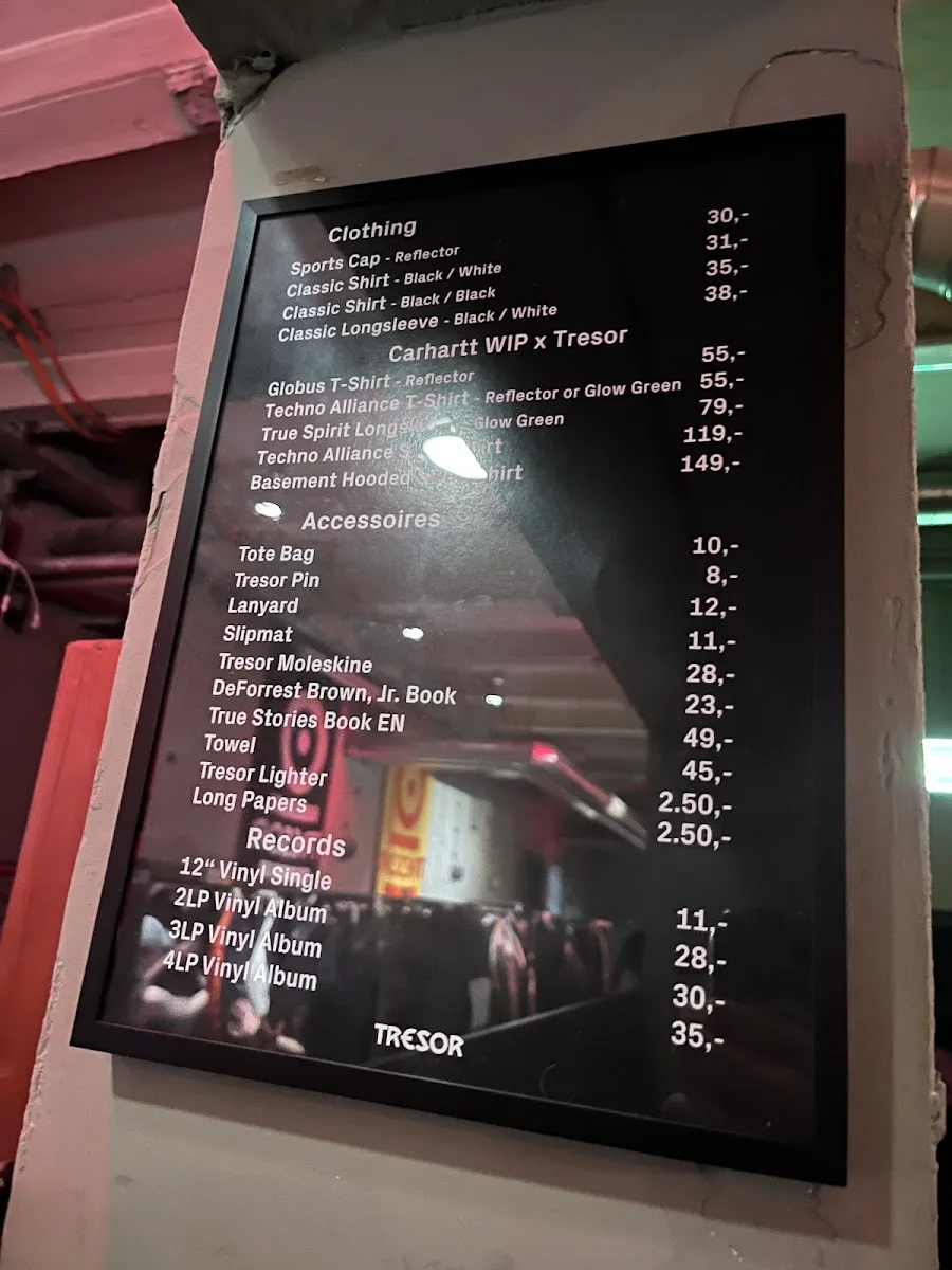 Tresor Berlin I Club & label – Speisekarte in Berlin