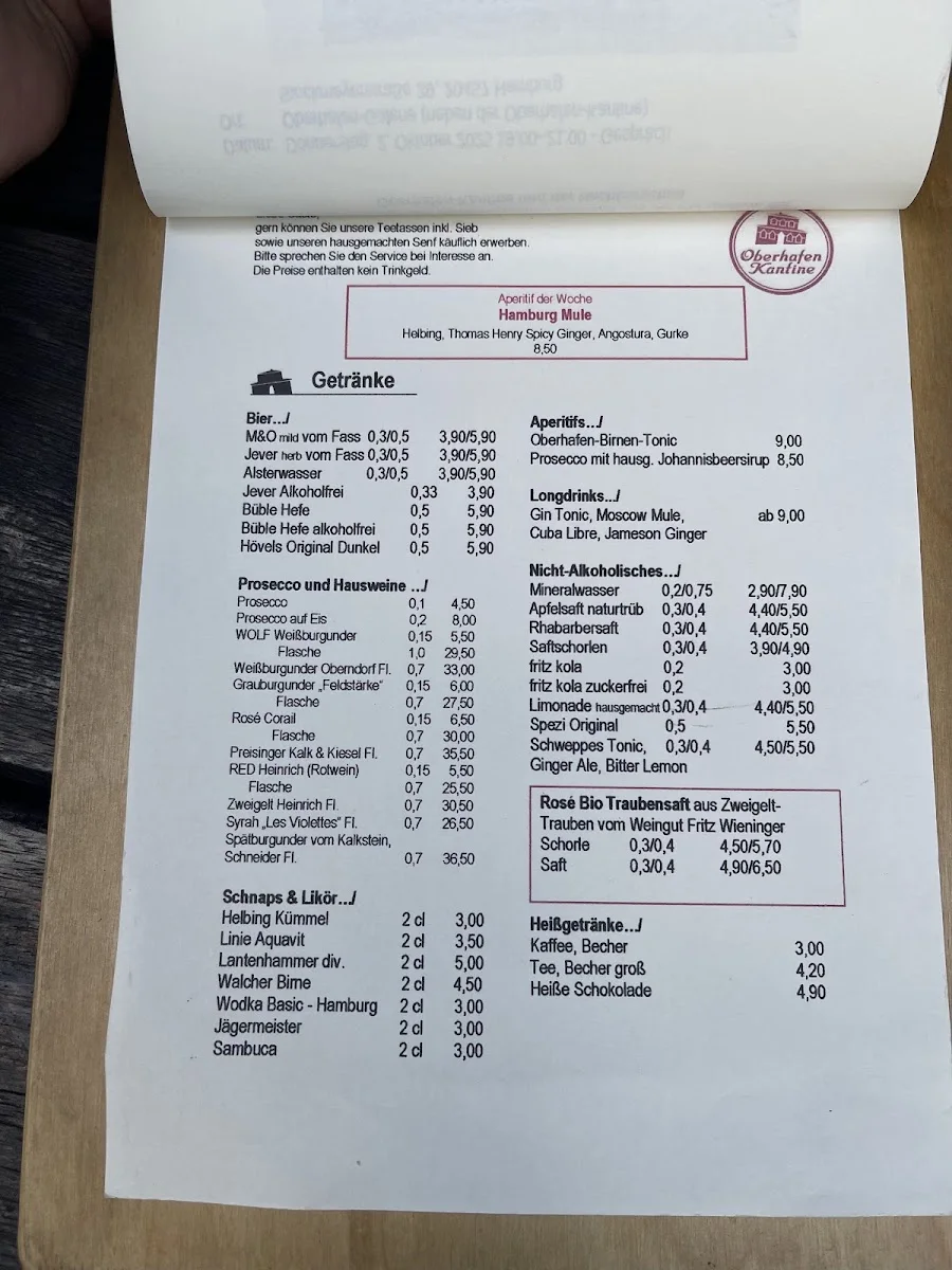 Oberhafen-Kantine – Speisekarte in Hamburg