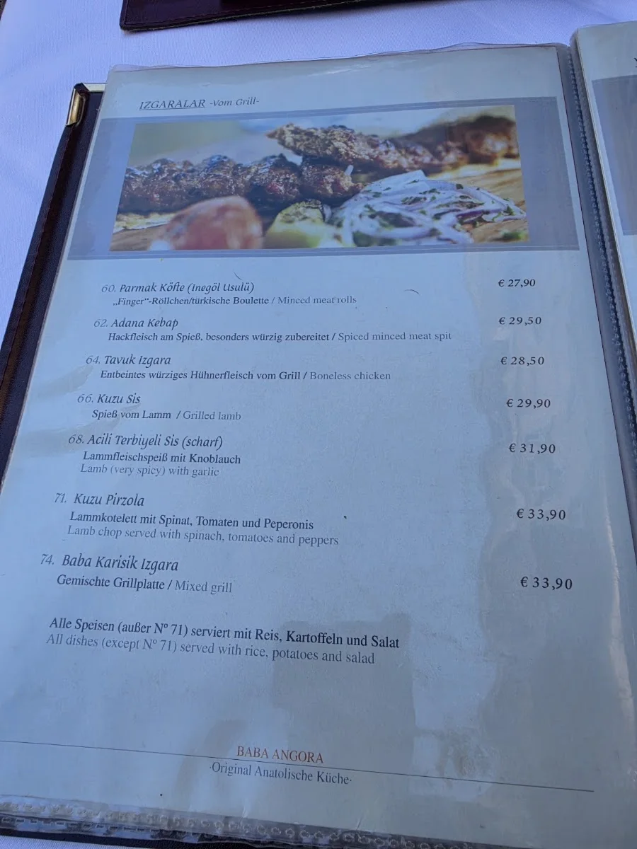 Restaurant Baba Angora – Speisekarte in Berlin