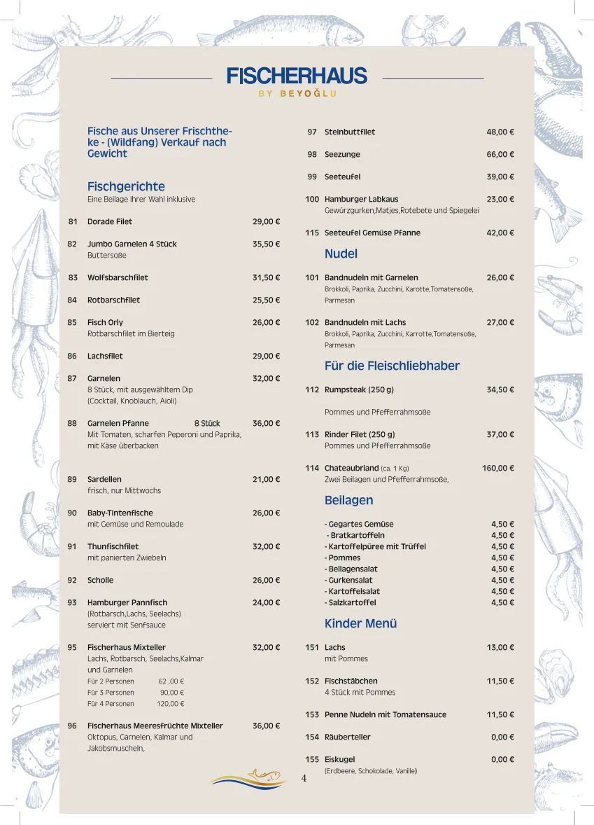 Restaurant Fischerhaus Hamburg – Speisekarte in Hamburg