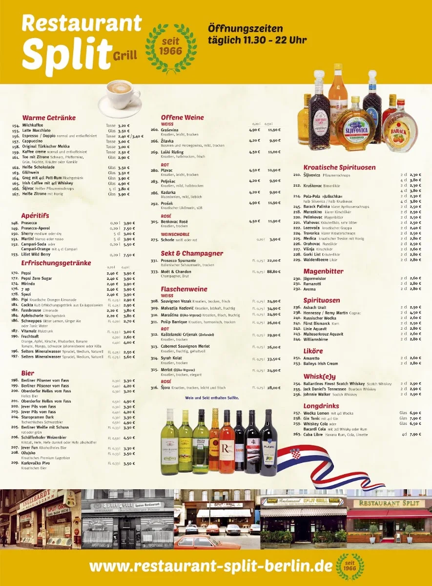 Restaurant Split - Berlin Kreuzberg – Speisekarte in Berlin