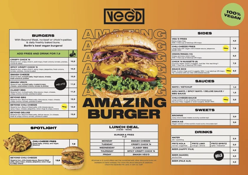 VEG'D - Vegan Burgers - F-hain – Speisekarte in Berlin