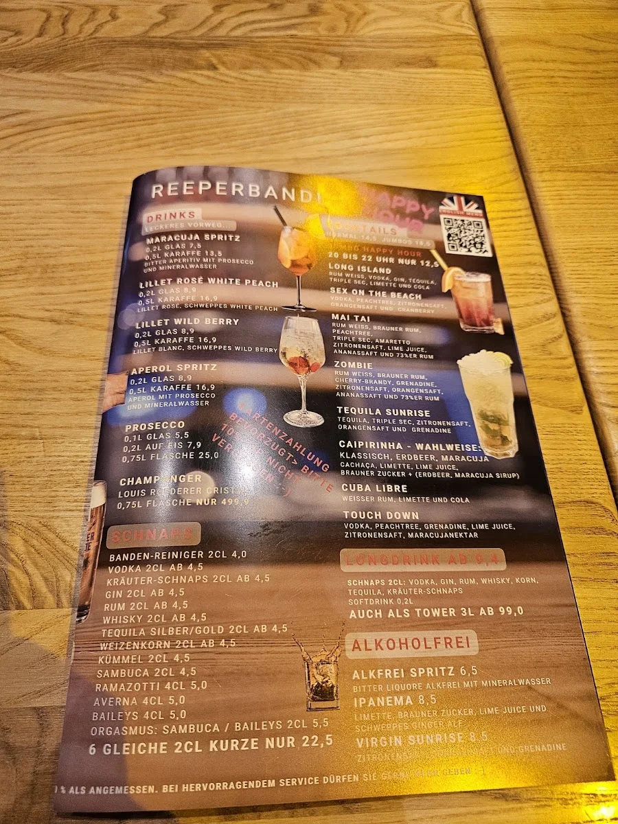 Restaurant Reeperbande – Speisekarte in Hamburg