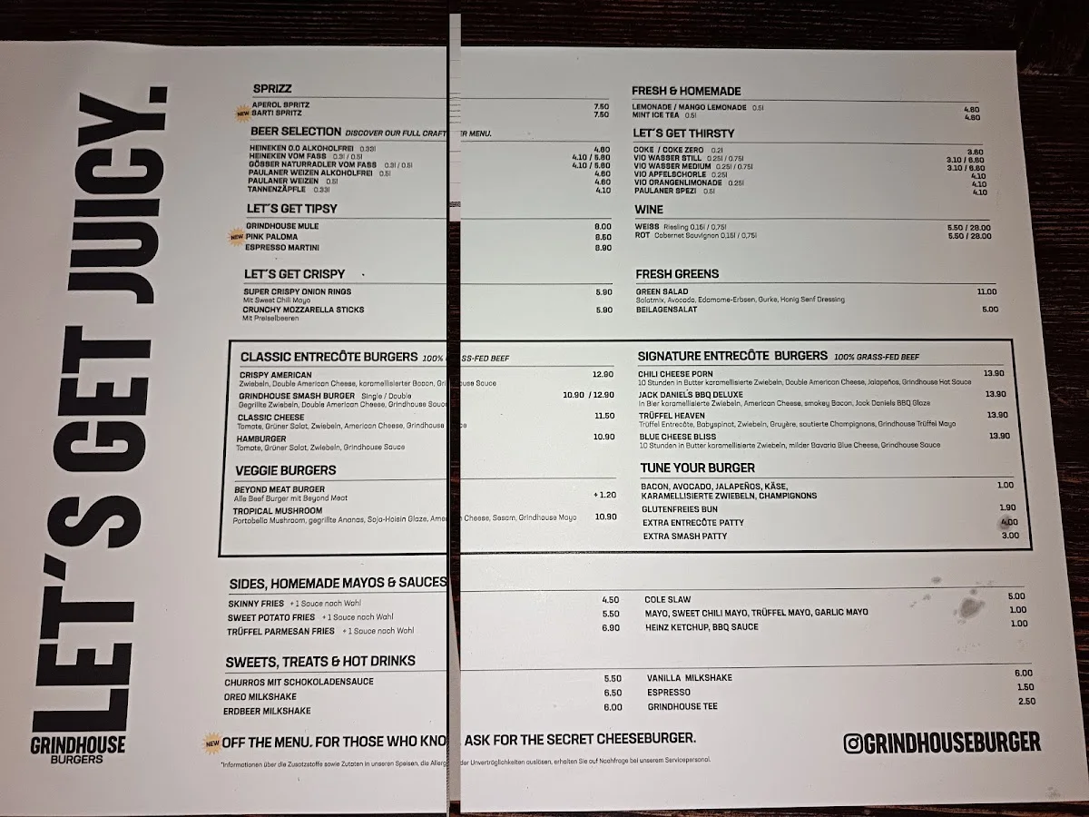 Grindhouse Burgers – Speisekarte in Berlin