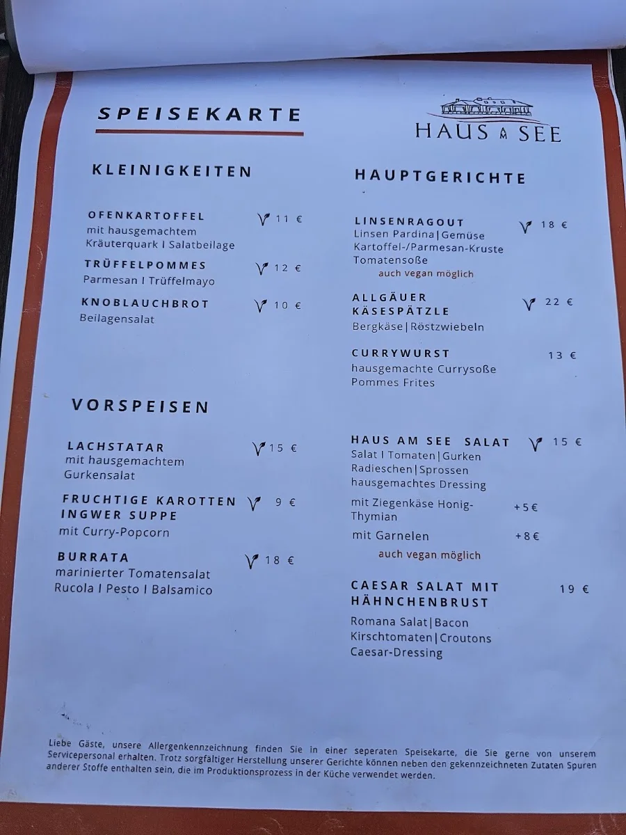 HAUS AM SEE – Speisekarte in Köln, Nordrhein-Westfalen