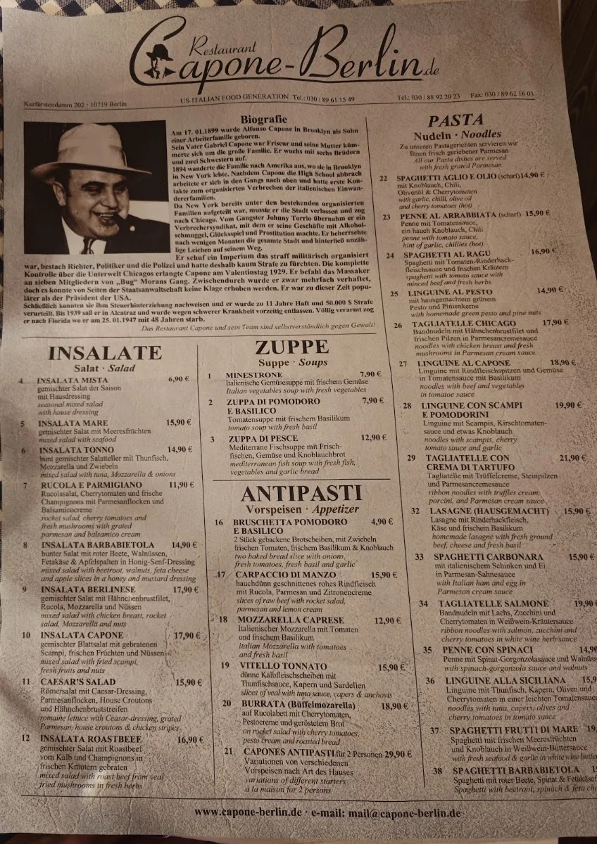Restaurant Capone – Speisekarte in Berlin