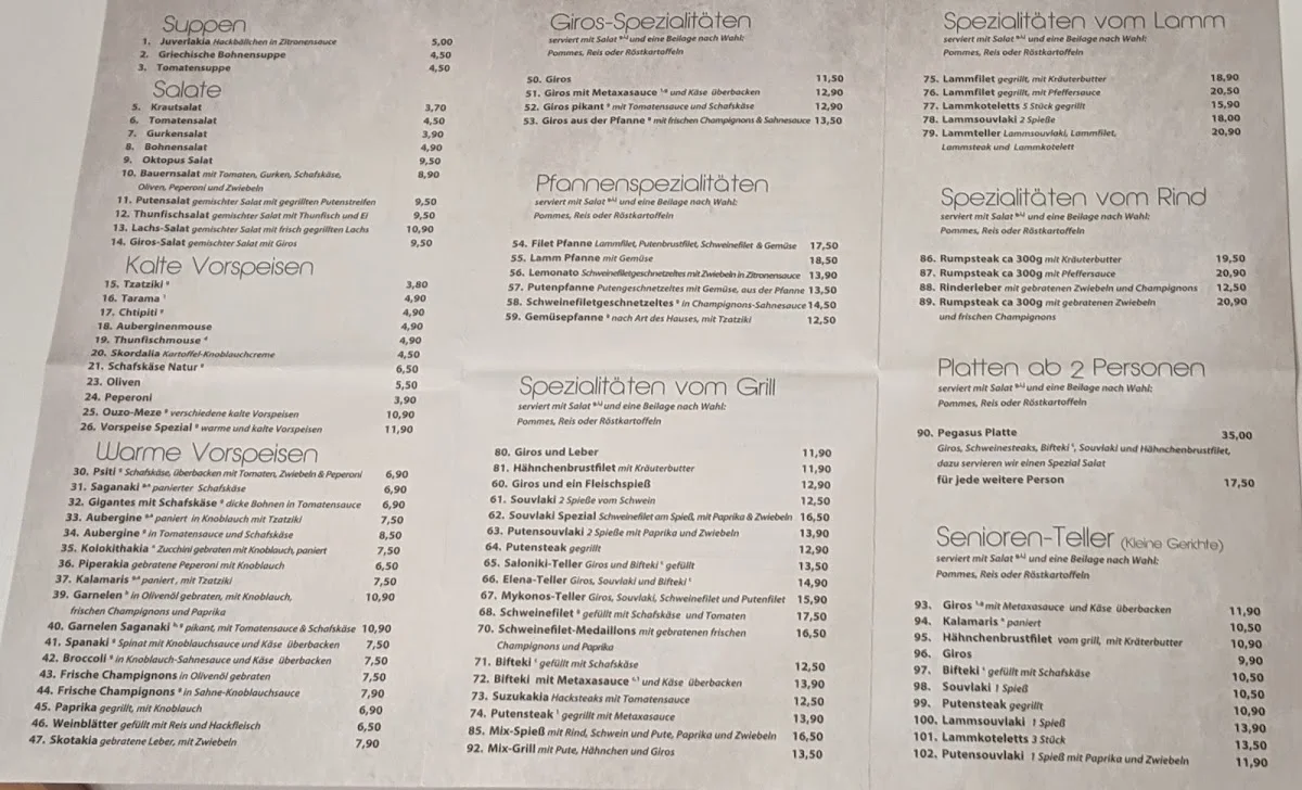 Taverna Pegasus – Speisekarte in Hamburg