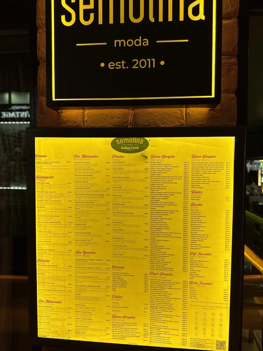 Semolina İtalyan Restoran – Menü · Caferağa, İstanbul