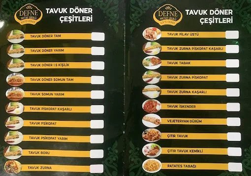 Şanlıurfa Defne Döner Bahçelievler – Menü · Bahçelievler, Şanlıurfa